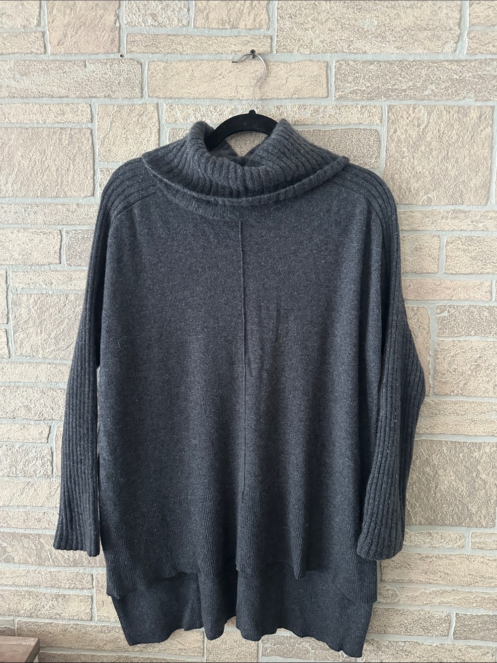PLY Cashmere Heather Gray Tunic Sweater Cowl Neck Oversized size S